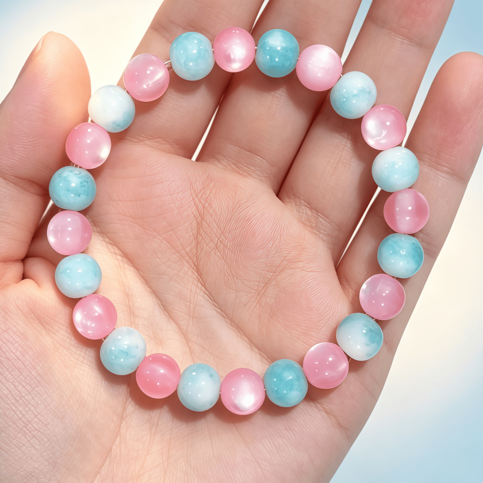 Blue Agate & Pink Cat's Eye Bead Bracelet, Vintage Style